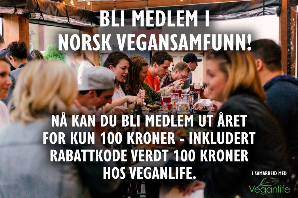 Bli medlem i Norsk vegansamfunn! Nå kan du bli medlem ut året for kun 100 kroner, inkludert rabattkode verdt 100 kroner hos Veganlife!